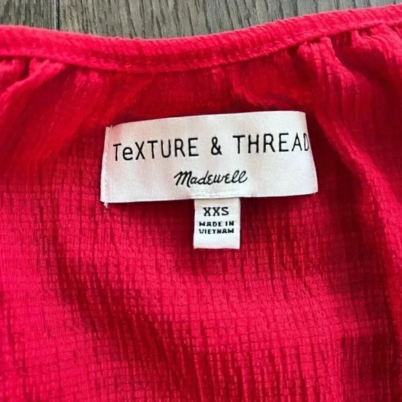 MADEWELL Texture & Thread Peasant Top Puff Sleeve Scoop Neck Shirt Red size XXS - Picture 6 of 11